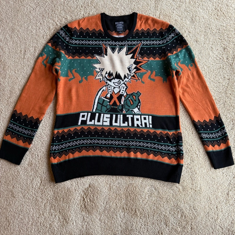 BoxLunch My Hero Academia Bakugo Ugly Sweater XL Plus Ultra Anime